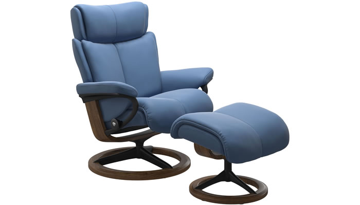 Stressless Magic with Signature Base and Stool in Batick Lazuli Blue Leather